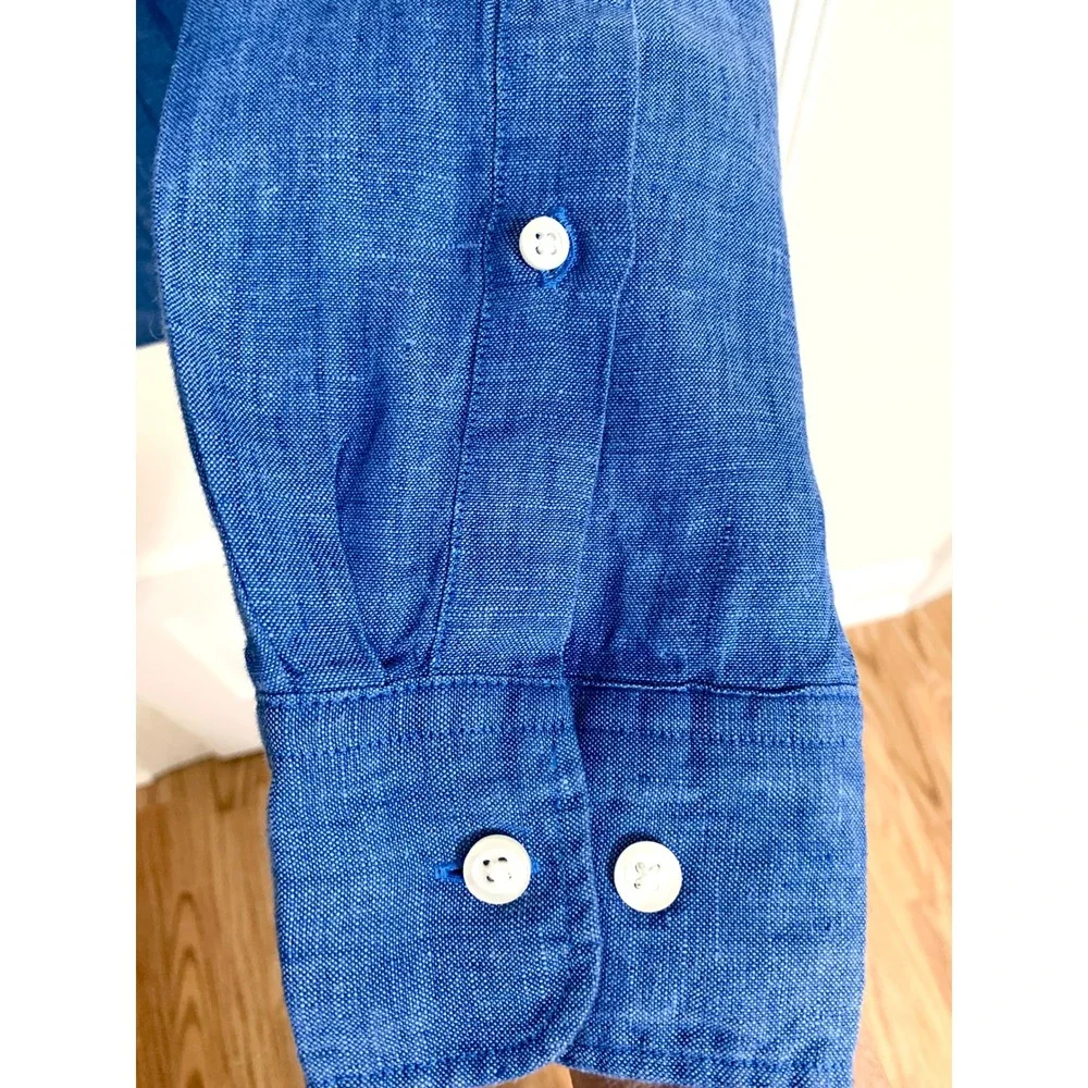 Charles Tyrwhitt Mens Pure Linen Slim Fit Shirt Cornflower Blue XXL $139 - Picture 9 of 16